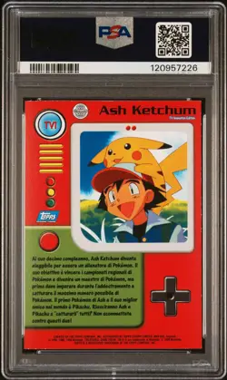 1999 Topps Pokemon Trading Card - Ash Ketchum Pikachu TV1 FOIL ITALIAN - PSA 7 - Image 2