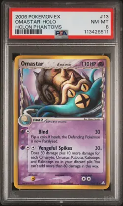 2006 POKEMON EX HOLON PHANTOMS #13 OMASTAR-HOLO PSA 8 - Image 1
