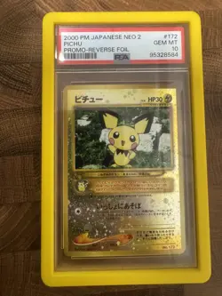 2000 POKEMON JPN NEO 2 PROMO REVERSE FOIL #172 PICHU PSA 10 - Image 1