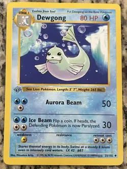 Pokemon TCG Dewgong 25/102 1st Edition Base Set (Shadowless + Gray Stamp) - Image 1