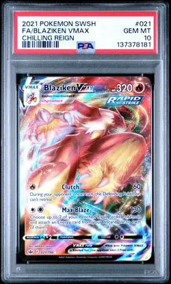 2021 POKEMON SWORD & SHIELD CHILLING REIGN #021 FULL ART/BLAZIKEN VMAX PSA 10 - Image 1