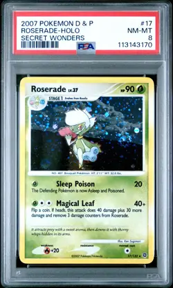 2007 POKEMON DIAMOND & PEARL SECRET WONDERS #17 ROSERADE-HOLO PSA 8 - Image 1