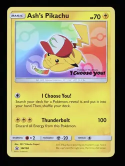 Pokemon TCG Ash's Pikachu SM108 Black Star Promo 2017 NM - Image 1