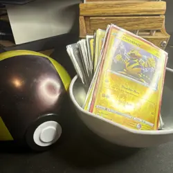 Pokemon TCG Holo reverse holo Mixed Card Lot over 50 Cards in with Pokemon ball - Image 1