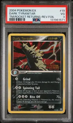 2004 POKEMON EX TEAM ROCKET RETURNS #19 DARK TYRANITAR-REVERSE FOIL PSA 3 - Image 1