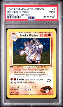 2000 POKEMON GYM HEROES #2 BROCK'S RHYDON PSA 9 - Image 1
