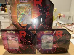 Pokemon Destined Rivals TCG Trading Card Game Team Rocket Tin (x3) - New/Sealed - Image 1
