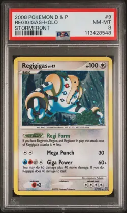 2008 POKEMON DIAMOND & PEARL STORMFRONT #9 REGIGIGAS-HOLO PSA 8 - Image 1