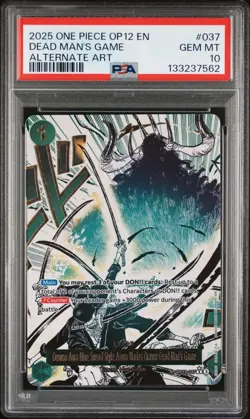 2025 ONE PIECE OP12-037 LEGACY OF THE MASTER DEAD MAN'S GAME ALT ART PSA 10 - Image 1