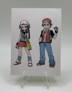 Pokemon Polaroid Trainers Red & Leaf Sketch Art Card NON TCG - Image 1