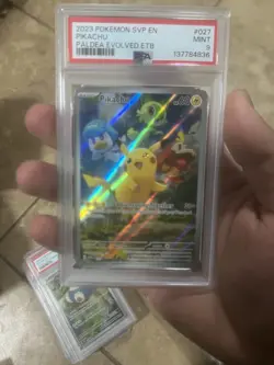 PSA 9 Pikachu 027 Scarlet & Violet Paldea Evolved ETB Promo Card Holo - Image 1