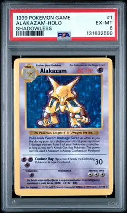 1999 POKEMON BASE SET SHADOWLESS #1 ALAKAZAM-HOLO PSA 6 - Image 1