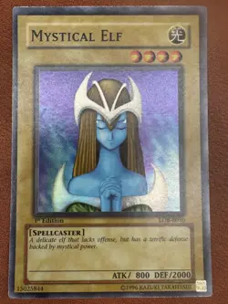 YUGIOH MYSTICAL ELF LOB-E050 SUPER RARE 1ST EDITION LP LIGHTLY PLAYED - Image 1