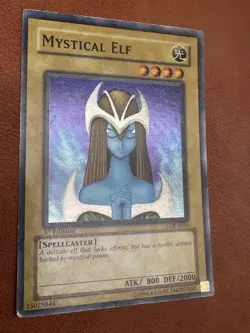 YUGIOH MYSTICAL ELF LOB-E050 SUPER RARE 1ST EDITION LP LIGHTLY PLAYED - Image 2