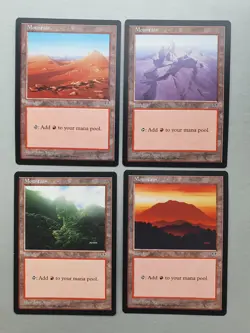 Mountain x4 (One of each Design) , MTG Mirage (1996) Basic Land, Actual Cards - Image 1