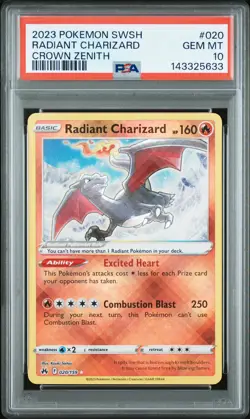 2023 POKEMON SWORD & SHIELD CROWN ZENITH #020 RADIANT CHARIZARD PSA 10 - Image 1