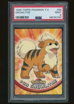 GROWLITHE #58 Topps Pokemon 1999 Series 1 - Green Logo 3rd Print - PSA 9 - Image 1