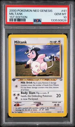 2000 POKEMON NEO GENESIS 1ST ED #41 MILTANK PSA 10 - Image 1