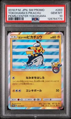 PSA 10 Yokohama’s Pikachu 283/SM-P Pokemon Center Promo Pokemon Card Japanese - Image 1