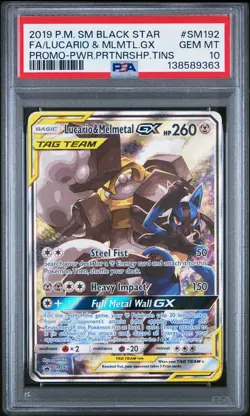2019 POKEMON SM BLACK STAR PROMO #SM192 FULL ART/LUCARIO & MELMETAL GX PSA 10 - Image 1