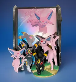 POKEMON Prismatic Evolutions Espeon Umbreon Figure Pin & Sleeves COLLECTION LOT - Image 1