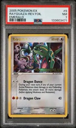 PSA 7 RAYQUAZA 9/106 | Stamped Reverse Holo Graded English Pokemon Card - Image 1