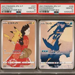 PSA 10 PIKACHU 227/SM-P & CRAMORANT 226/SM-P | SEQ. Stamp Graded Pokemon Card - Image 1