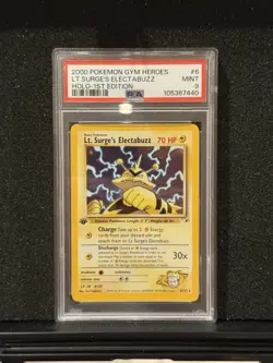 Pokemon Gym Heroes 1st Edition - Lt Surge Electabuzz 6/132 Holo SWIRL PSA 9 MINT - Image 1