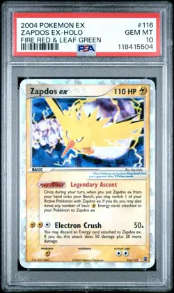 PSA 10 ZAPDOS ex 116/112 | 2004 Fire Red & Leaf Green Holo Graded Pokemon Card - Image 1