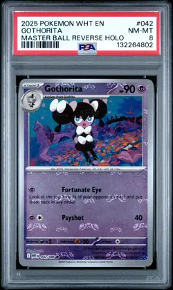 2025 POKEMON WHT EN-WHITE FLARE MASTER BALL REVERSE HOLO #042 GOTHORITA PSA 8 - Image 1