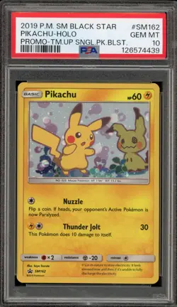 Pokemon Pikachu Team Up Blister Pk. Black Star Holo Promo SM162 PSA 10 Gem Mint - Image 1