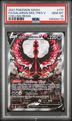 2021 POKEMON SWORD & SHIELD CHILLING REIGN FULL ART/GALARIAN MOLTRES V PSA 10 - Image 1