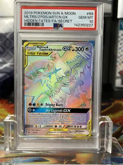 Pokemon PSA 10 Moltres Zapdos Articuno GX Rainbow Rare Hidden Fates 69/68 - Image 1