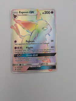 Pokemon TCG Espeon GX Full Art Secret Rare Rainbow Sun Moon Pre Owned Small Dink - Image 1