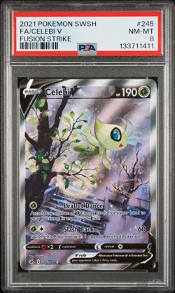 2021 POKEMON SWORD & SHIELD FUSION STRIKE #245 FULL ART/CELEBI V PSA 8 - Image 1