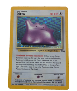 Pokemon TCG Ditto 3/62 Fossil Holo Unlimited Trading Card Colorless 1995 96 98 - Image 1