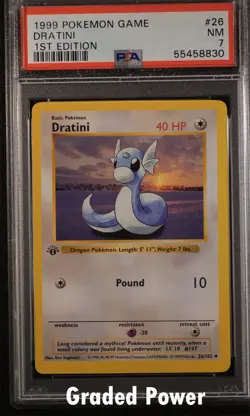 Base Set 1st Edition Dratini PSA 7 (8830) 26/102 Pokemon - Image 1
