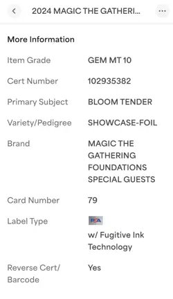 2024 MTG Foundations Bloom Tender Special Guest Mythic Foil #79 PSA 10 GM POP 6! - Image 5