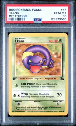 1999 POKEMON FOSSIL 1ST ED #46 EKANS PSA 10 - Image 1