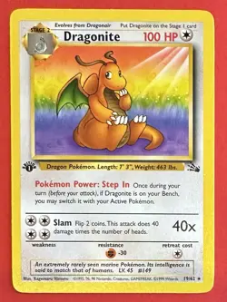 Pokemon Dragonite 19/62 1st Edition Fossil Rare WOTC 1999 NM - Image 1