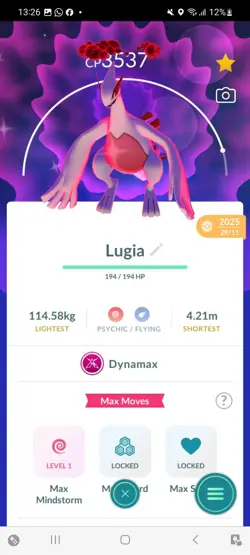 Pokemon Go Shiny Dynomax Lugia ( High cp ) - Image 1