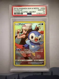 Pokemon Sun & Moon Cosmic Eclipse Piplup 239/236 PSA 10 Full Art Secret Holo - Image 1