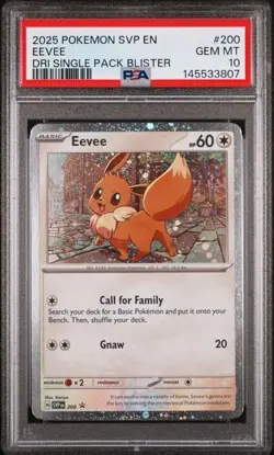 2025 POKEMON EN-SV BLACK STAR PROMO #200 EEVEE DRI SINGLE PACK BLISTER PSA 10 - Image 1