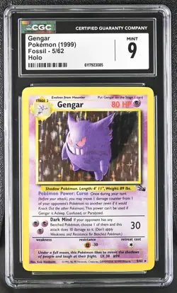 CGC 9 MINT Gengar 1999 Fossil 5/62 Holo Pokemon Card - Image 1