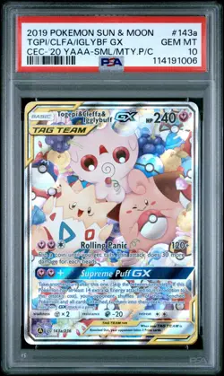 2019 Pokemon Cosmic Eclipse #143a Togepi & Cleffa & Igglybuff GxPSA 10 - Image 1