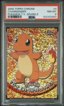 2000 TOPPS CHROME POKEMON T.V. SPARKLE #4 CHARMANDER PSA 8 - Image 1