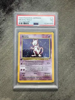 1999 POKEMON GERMAN 1ST ED #10 MEWTU-HOLO PSA 7 MEWTWO - Image 1