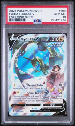 2021 Pokemon Sword & Shield Evolving Skies Fa/Rayquaza V #194 PSA 10 - Image 1