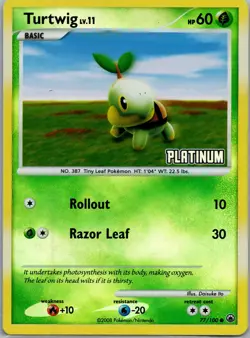 Turtwig 77/100 Common Reverse Holo Platinum Stamped Pokemon Card Lightly Played - Image 1