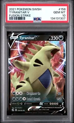 2021 POKEMON SWORD & SHIELD FUSION STRIKE #158 TYRANITAR V PSA 10 - Image 1